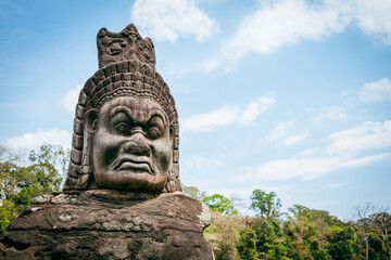 Obraz premium Carved Face, Statue, Angkor Wat, Cambodia