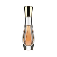 A bottle of perfume with a gold cap isolated on transparent background