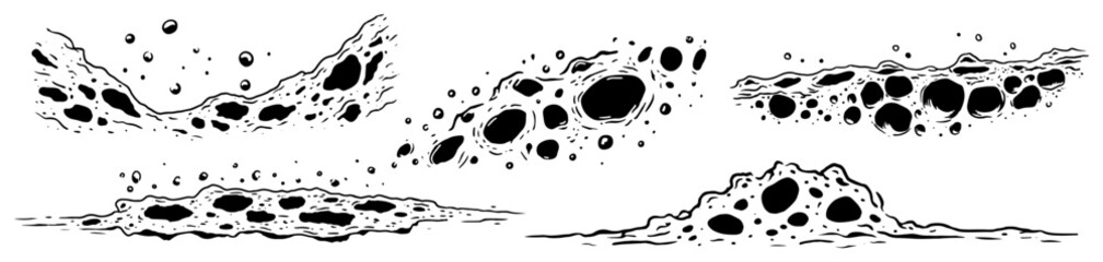 Stylized bubbling liquid and volcanic craters in hand drawn comic ink style © AdrianGebert