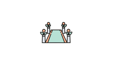 Obraz premium Simple illustration of a stage with spotlights and green floor.