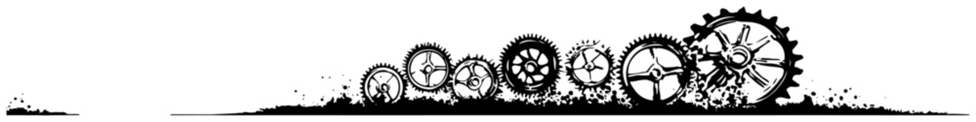 Row of vintage mechanical gears and cogs in grimy industrial ink sketch style © AdrianGebert