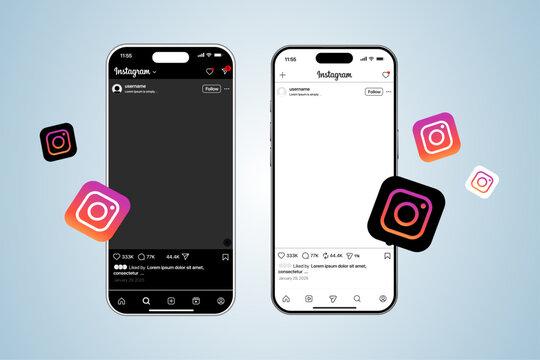 Instagram  post dark and light theme interface layout mockup template on a smartphone