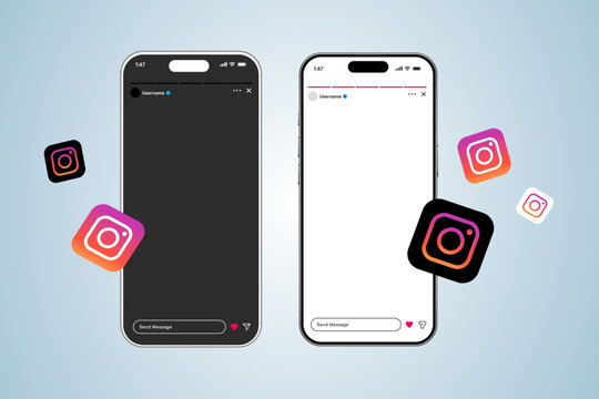 Instagram story dark and light theme interface layout mockup template on a smartphone