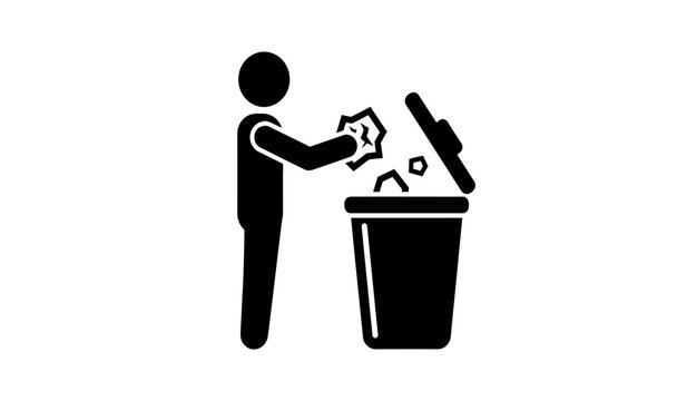 A person throwing paper into a trash can with a lid