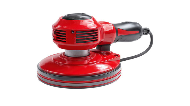 Red electric random orbital sander for woodworking isolated.

