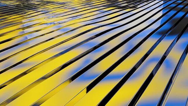Modern metal slats reflecting vibrant sky colors