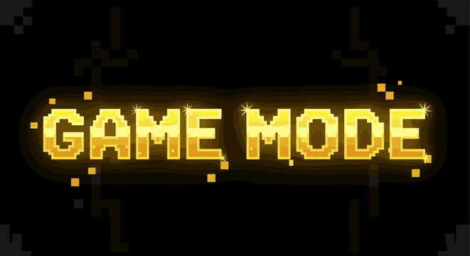 Retro 8-bit game mode neon sign with glowing pixel art style
