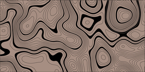abstract brown topographic map background with black contour lines, modern wavy geographic line art texture pattern © Creative Lis