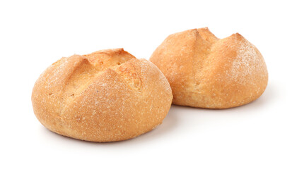 Fototapeta premium Two fresh tasty buns isolated on white