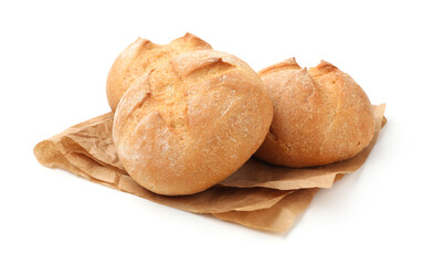 Naklejka premium Many fresh tasty buns isolated on white