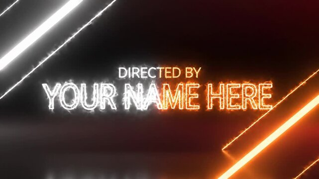 Dynamic Cinematic Opener featuring glowing neon text and fiery light streaks on black, perfect for movie trailers or gaming intros.