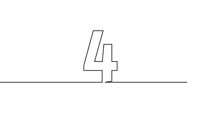 four number continuous line art clip self drawing animation on white background. single one line art written outline sketch illustration 4 digit numbers video