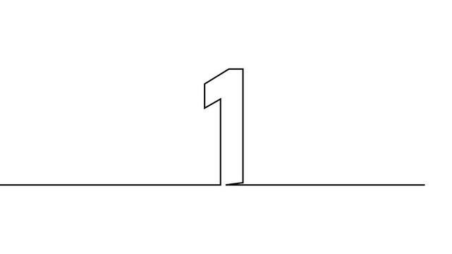 one number continuous line art clip self drawing animation on white background. single one line art written outline sketch illustration 1 digit numbers video