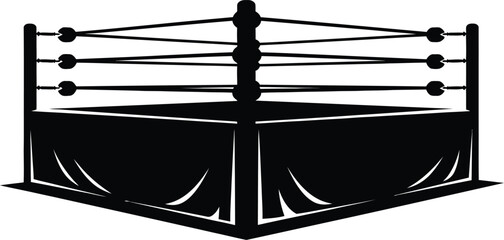 Black wrestling ring with ropes and padding a simple illustration perfect for sports graphics on transparent background silhouette high quality professional © GDMala02
