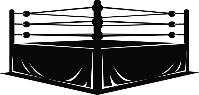 Black wrestling ring with ropes and padding a simple illustration perfect for sports graphics on transparent background silhouette high quality professional