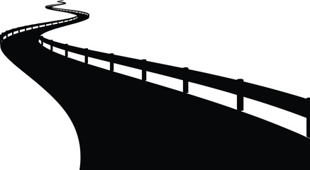 A striking black silhouette of a winding road curving upwards demonstrating motion and perspective on transparent background high quality professional detailed © GDMala02