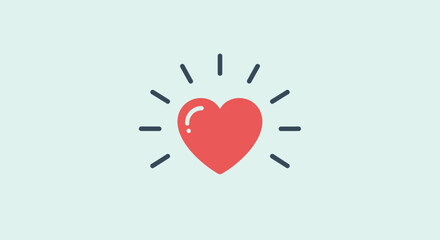 Glowing red heart icon on a light background, symbolizing love and care. © ikun