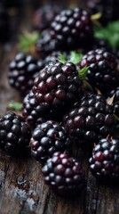 Fresh Blackberries on Rustic Wooden Table &mdash; Juicy Organic Berry Macro Close-Up