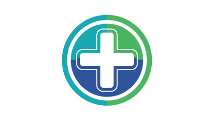 Fototapeta premium White cross inside a blue and green gradient circle logo.