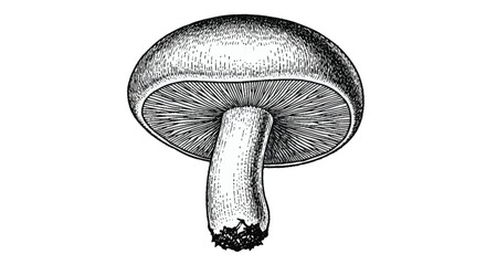 Black and white of mushroom with rounded cap and thin stem fungus © Salman