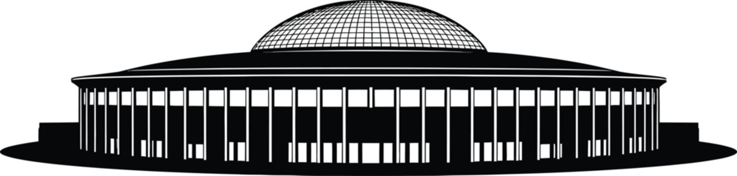 Black and white silhouette of a futuristic domed building with a circular design on transparent background high quality professional detailed modern
