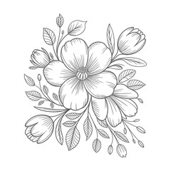 Detailed Hand-Drawn Floral Bouquet and Botanical Illustration