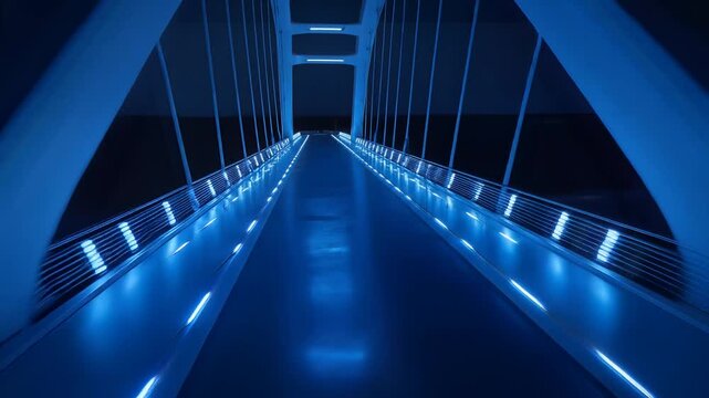 Illuminated Bridge: An architectural marvel bathed in a mesmerizing blue hue. The bridge's sleek design and symmetrical structure create a sense of modern elegance and sophistication.