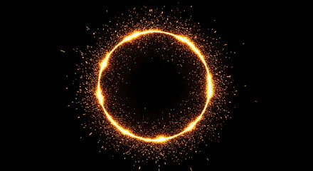 Fototapeta premium Solar eclipse with glowing ring and particles on black background