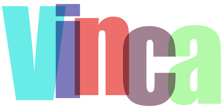 Vinca Logo Design with Multicolored Letters on White Background