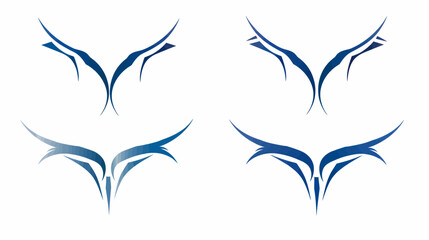 Naklejka premium Four stylized blue abstract designs on a white background, symmetrical and dynamic