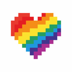 Rainbow Heart Pixel Art Symbol.