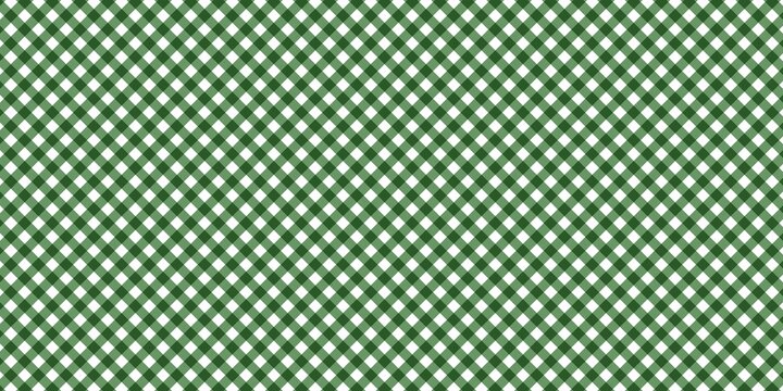 Classic green and white checkered pattern background. Seamless diagonal plaid texture for picnic, fabric, or wallpaper.