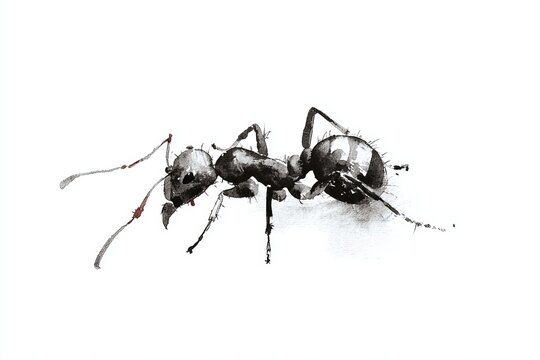 A detailed close-up of a lone ant, showcasing its intricate anatomy and form, set against a simple background. Emphasizing the insect's resilient nature, perfect for scientific studies or designs.