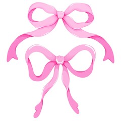 Pink Silk Ribbon Bows Set, Coquette Aesthetic Clipart, Isolated Decorative Elements. © Анастасия Рафалко