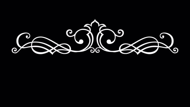 Elegant White Flourish Ornament on Black Background.