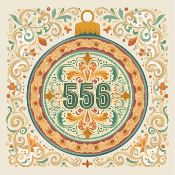 Ornate Christmas Bauble with Floral Design and Numbers.