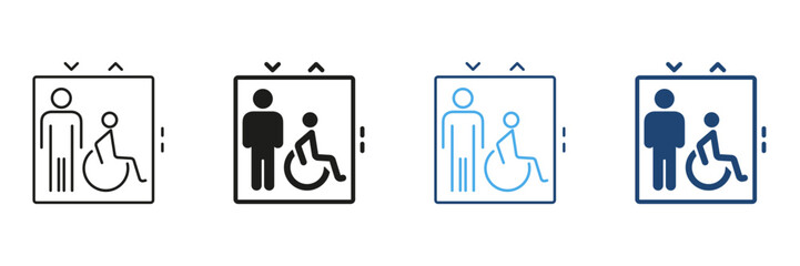 Elevator Accessibility Icon Set For Disabled And Non-Disabled Individuals. Inclusive Design And Universal Access Outline And Silhouette Symbol Collection. Isolated Vector Illustration © Toxa2x2