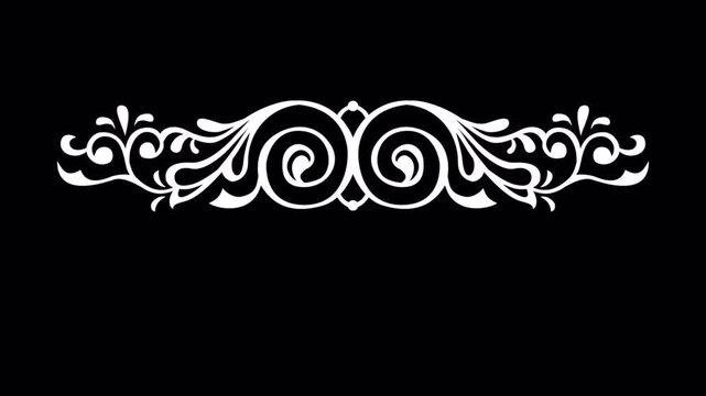 Elegant White Flourish Ornament on Black Background.