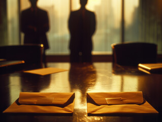 Business Meeting in Conference Room at Sunset 