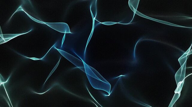 Abstract dark background with delicate turquoise light filaments creating a complex glowing web of energy.