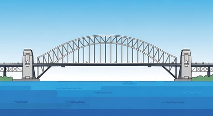 Naklejka premium Sydney Harbour Bridge Illustration with Blue Sky.