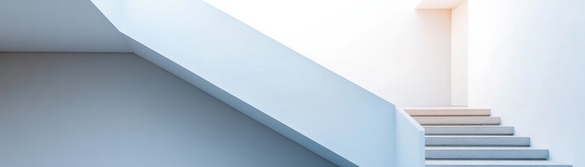 Fototapeta premium Minimalist Staircase Ascending Abstract Geometric Light and Shadow, Architecture, Interior