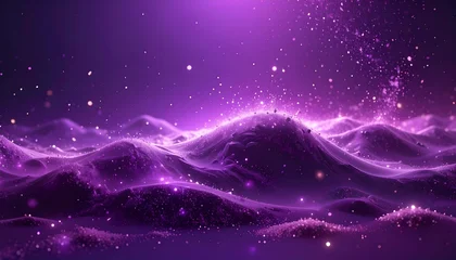 Fotobehang Pruimkleur Abstract purple landscape of glowing hills and sparkling particles  © Deviiva
