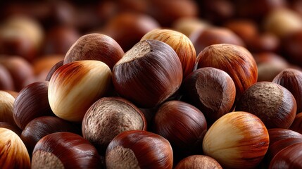 Obraz premium Macro Shot of Fresh Whole Hazelnuts in Shell