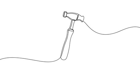 Obraz premium Continuous line drawing of hammer - minimalist black outline on white background. No editable stroke