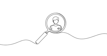 Obraz premium Outline of magnifying glass with person symbol in minimalist style. No editable stroke