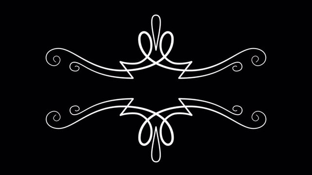 Elegant White Ornate Decorative Frame Element with Symmetrical Swirls on Black Background for Classic Design.