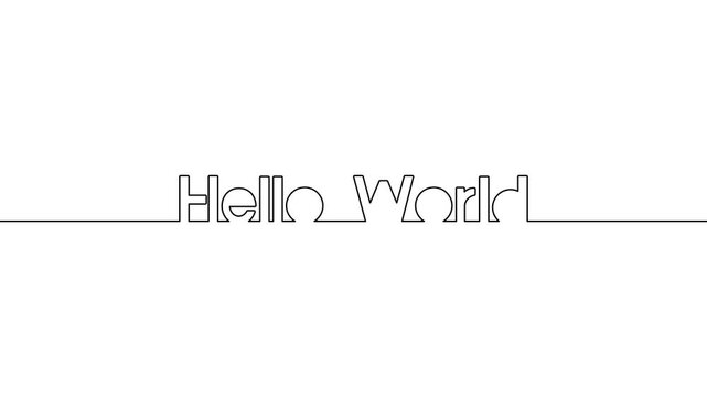 hello world single line animated continuous typography intro celebration animation illustration video, hello world text self drawing one line art
