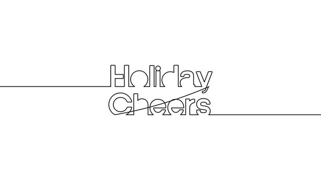 holiday cheers single line animated continuous typography intro celebration animation illustration video, holiday cheers text self drawing one line art