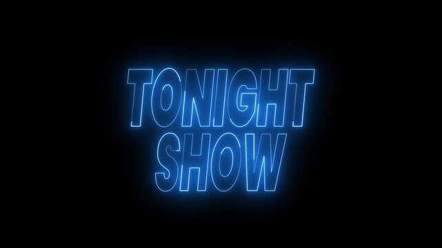 Neon blue tonight show text animation against black background. 4k animated typography Suitable for entertainment, late night show promotions, event videos.